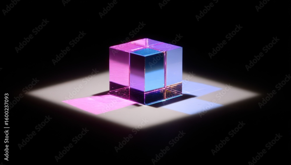 Poster multicolored cube illuminated by light.