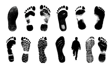 Multiple black and white foot prints