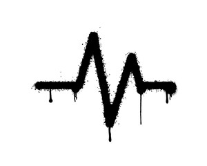 Grungy Black Heartbeat Graffiti Symbol with Dripping Spray Paint on White Background