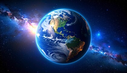 Fototapeta premium Planet Earth seen from space with colorful nebula clouds in background