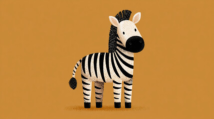 Cute, simple, happy cartoon Zebra portait on a warm light brown background. 