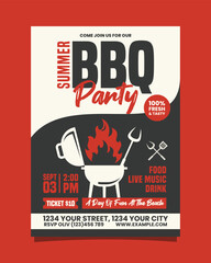 Red and Black Illustrative Summer BBQ Party Vertical Flyer Poster Invitation Template