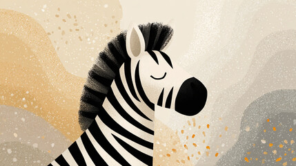 Cute, simple, happy cartoon Zebra portait on a warm light brown background. 