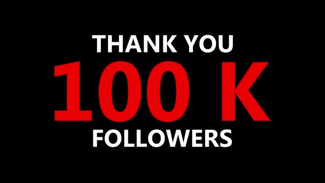 Thank you 100 K followers. 100,000 followers realistic sign on the brick wall animation. confetti party effects, social media milestone motion graphics animation