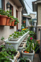 A pair of hands gently tends to a thriving indoor vegetable garden, with a focus on fresh, green leafy plants & a vibrant red chili. image captures the essence of sustainable, homegrown cultivation.
