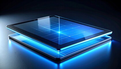 Tablet Technology Device Displaying Blue Grid Interface