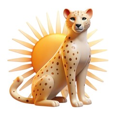 3d cartoon cheetah with sun isolated on white background