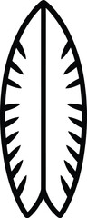Minimalist Surfboard Outline Illustration for Summer Activities and Water Sports Featuring a Clean Design with Simple Details and a Modern Aesthetic on a White Background
