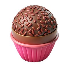 3d brigadeiro in pink cupcake liner isolated on white background