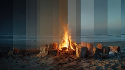 Timelapse of a bonfire on the beach
