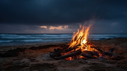 Coastal bonfire at twilight (1)