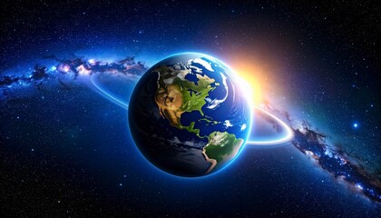 Fototapeta premium Planet Earth with bright atmosphere ring
