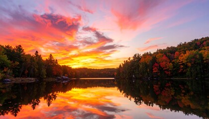 Autumn sunrise over a tranquil lake
