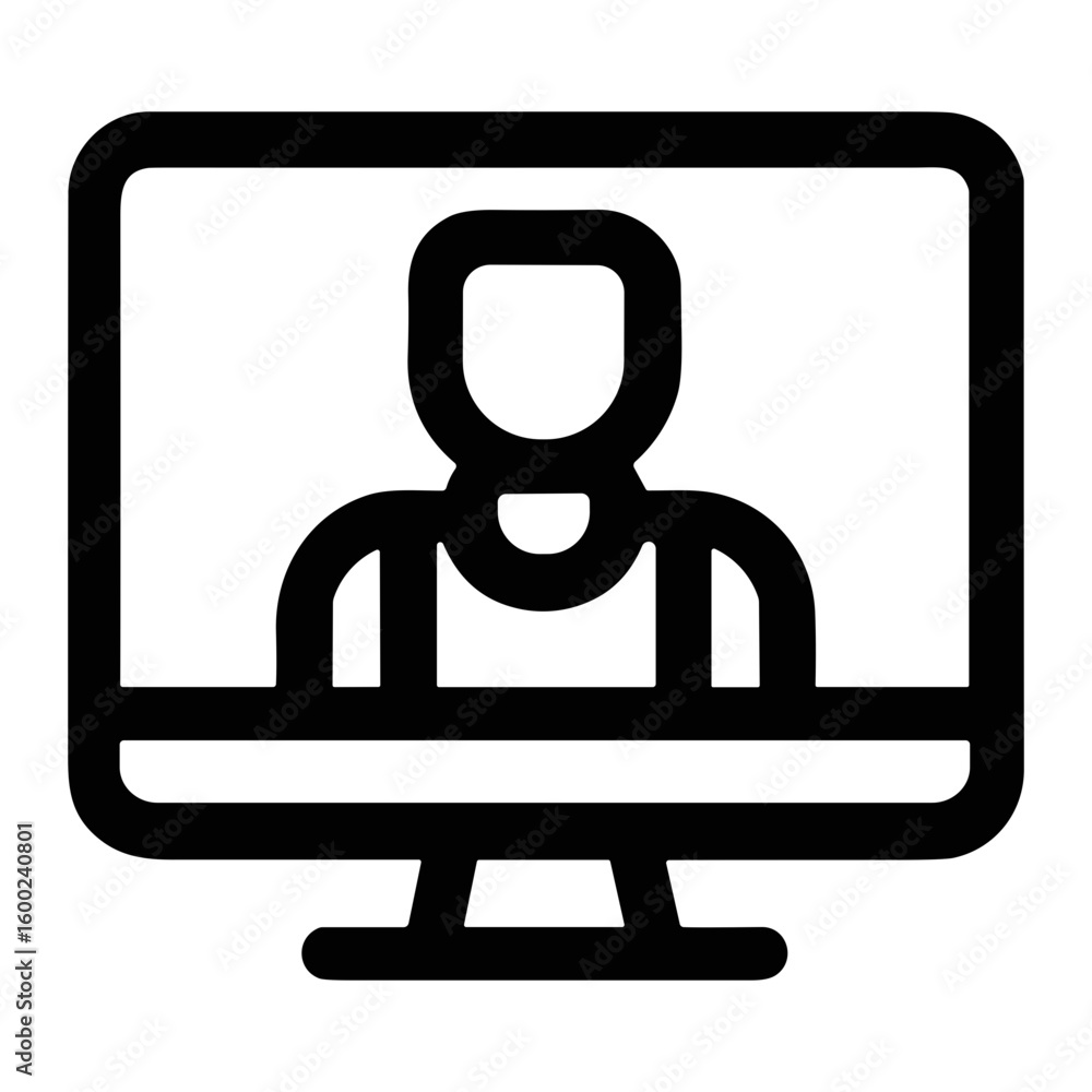 Poster line art computer monitor user profile interface display icon symbol