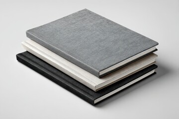 Obraz premium Stack of three hardcover books dark bottom, light middle, gray top on white surface