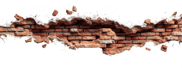 Shattered brick wall