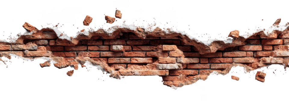 Shattered brick wall