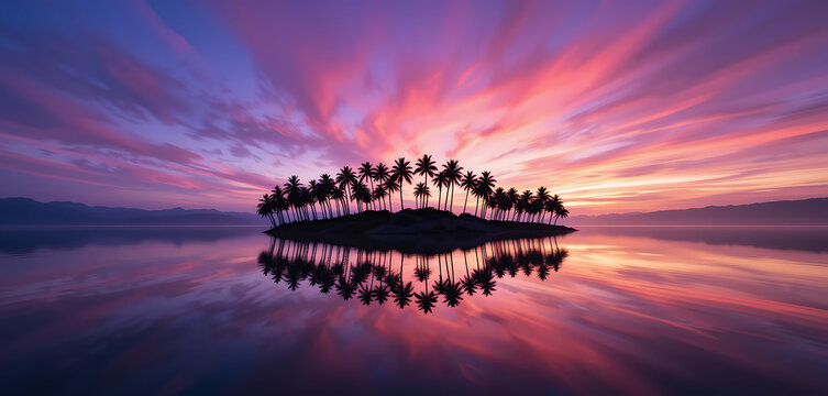Perfectly Symmetrical Tropical Sunset Reflection
