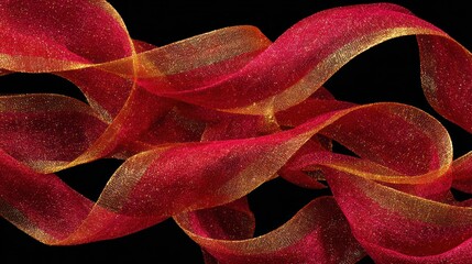 Red and gold ribbon swirls