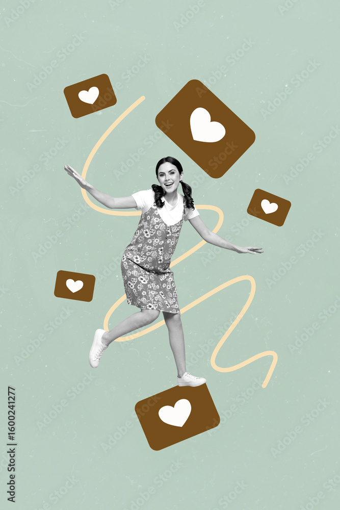 Aufkleber abstract template collage of person jump run with many like reaction on red background