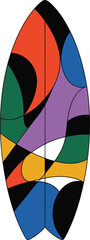 Abstract Surfboard Illustration with Geometric Shapes and Bold Colors Ideal for Summer Designs Beach Themes and Creative Projects with a Modern and Artistic Vibe on