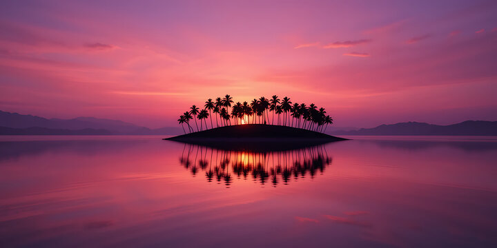 Perfectly Symmetrical Tropical Sunset Reflection - Powered by Adobe