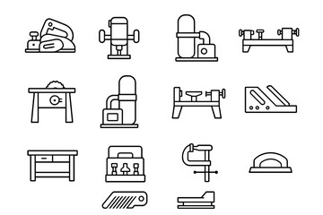 Set of white industrial tool icons on dark background