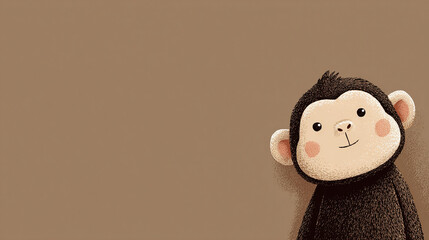 Cute, simple, happy cartoon Monkey portait on a warm light brown background. 