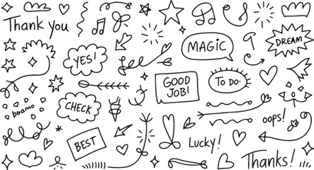 Hand Drawn Doodle Elements Vector Set for Notes, Bullet Journals and Planners