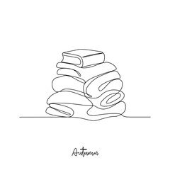 One continuous line drawing of clothes with book related autumn symbol condition vector illustration. Autumn themes design concept in simple linear continuous line. Vector design for social campaign.