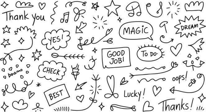 Hand Drawn Doodle Elements Vector Set for Notes, Bullet Journals and Planners