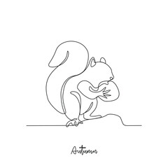 One continuous line drawing of animal related with autumn symbol condition vector illustration. Autumn themes design concept in simple linear continuous line. Vector design for social campaign.