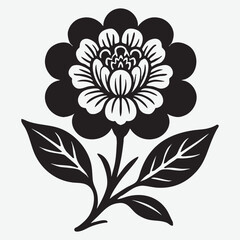 Stylized Black Flower With Leaves bloom petals
