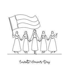 One continuous line drawing of Emirati Women&rsquo;s Day celebration vector illustration. Emirati Women's Day in simple linear concept vector design. UAE National day  design vector for campaign in August. 