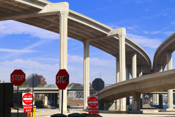 Los Angeles, California: detail view of Harbor Freeway Interstate I-110 and I-105 – LA Interchange