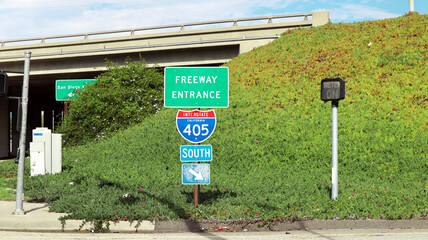 Los Angeles, California: Freeway Entrance Sign – Interstate 405 South