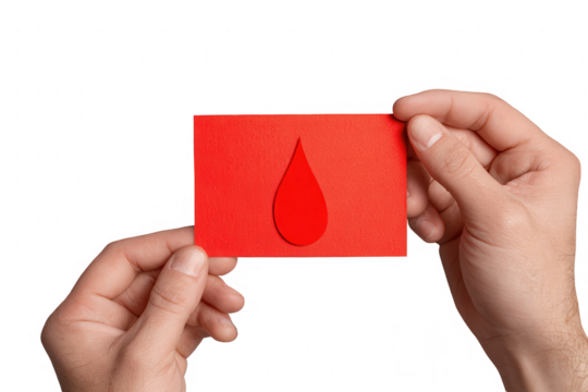 Hands hold red card with blood drop symbol - Powered by Adobe