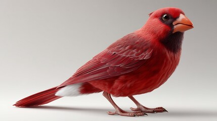 Vibrant red cardinal perched gracefully against a soft neutral backdrop scene