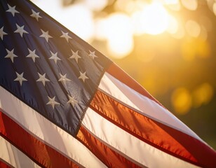 the waving flag of the United States of America under the sun, symbolizing patriotism and national pride