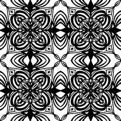 Intricate Black and White Floral Abstract Pattern with Symmetrical Shapes and Elegant Curves, Geometric Design for Modern Art and Decoration