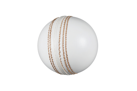A white cricket ball with prominent stitching isolated on a transparent background isolated on transparent background
