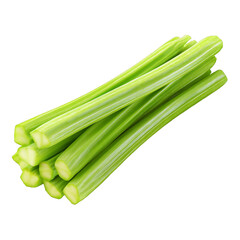 Fresh pile of vibrant green celery stalks, a healthy vegetable snack, on transparent background