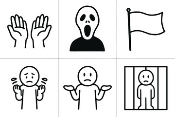 hand drawn cute out doodle style isolated helplessness empty hands icon helplessness silent scream mask helplessness sur flag helplessness frozen stance diagram helplessness shg gesture