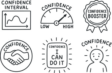 hand drawn cute out doodle style isolated confidence interval chart confidence meter dial confidence booster badge confidence handshake stamp confidence mantra card confidence aura overlay