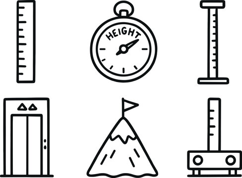 hand drawn cute out doodle style isolated height gauge rod height altimeter barometer height stadiometer scale height elevator shaft height mountain peak marker height vertical sine bar