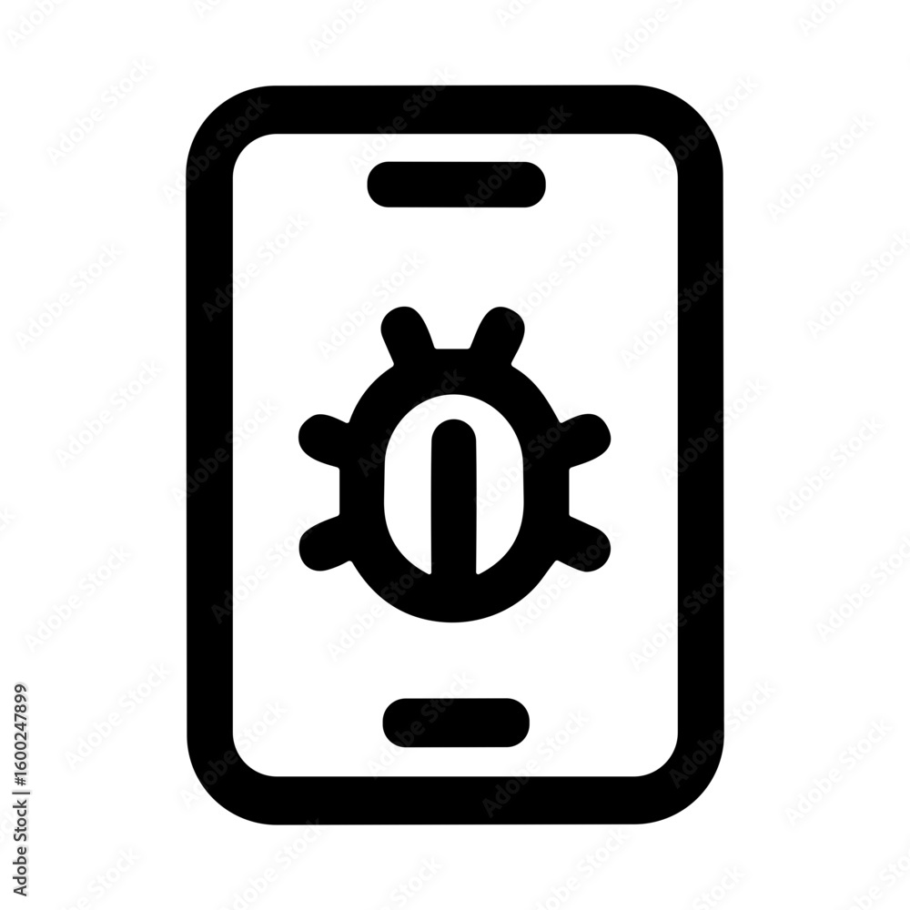 Poster simple outline bug on smartphone device security application icon