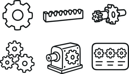 hand drawn cute out doodle style isolated gear wheel gear rack segment gear shaft pinion gear train assembly gear ucer unit gear module template