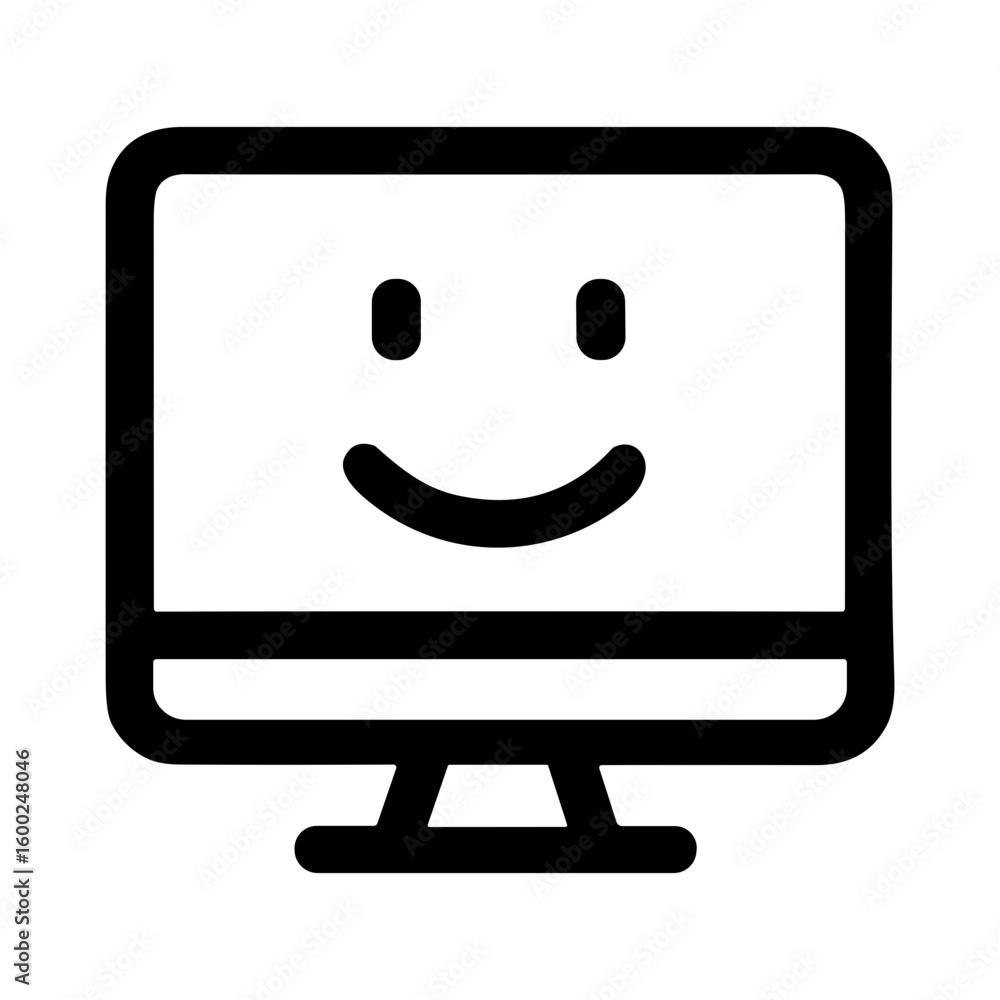 Poster simple outline computer screen with smiling face icon for presentation