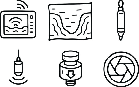 hand drawn cute out doodle style isolated depth acoustic sonar depth ocean trench map depth borehole probe depth sonar pinger depth pressure sensor depth aperture lens