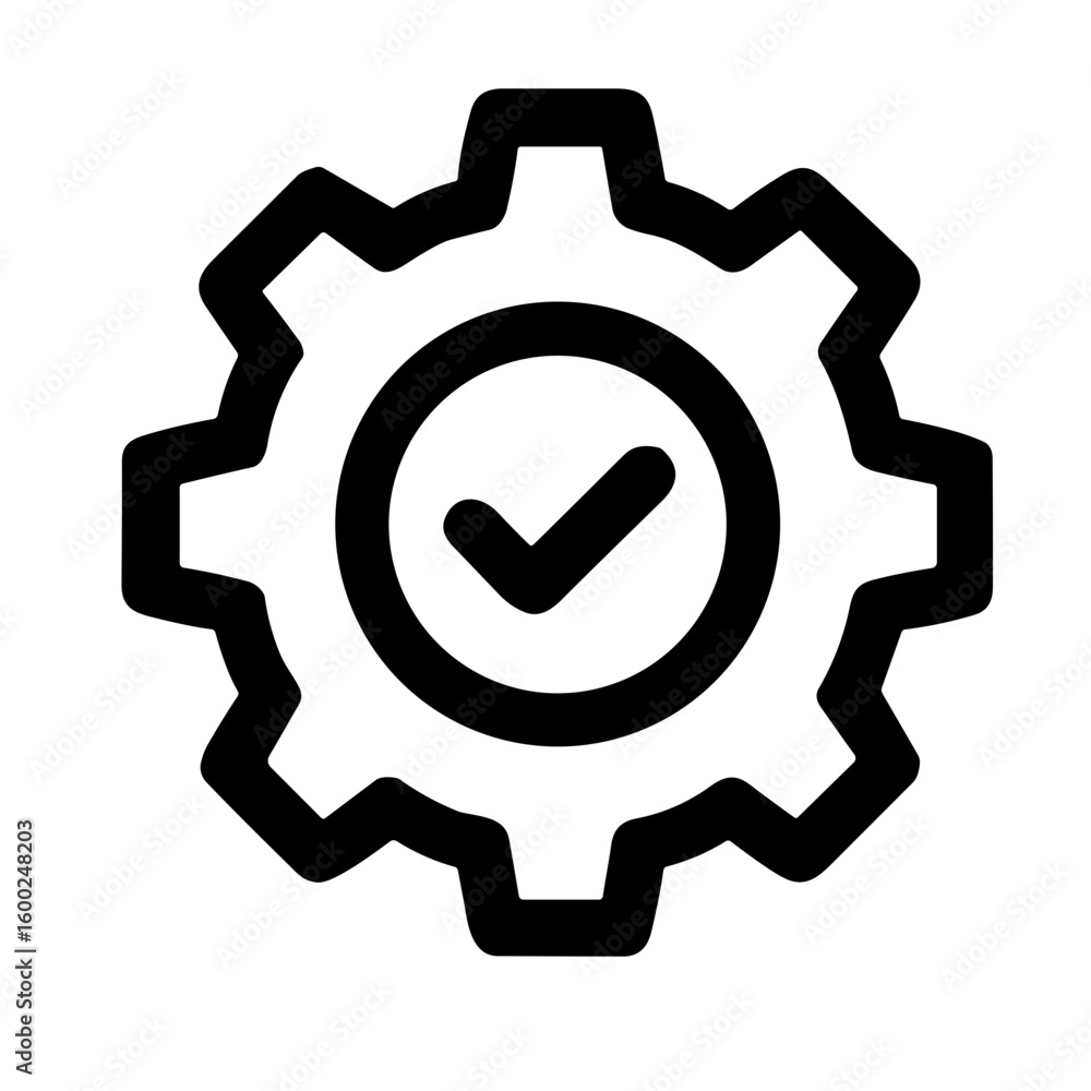 Poster outline stroke gear with checkmark sign setting configuration shape icon